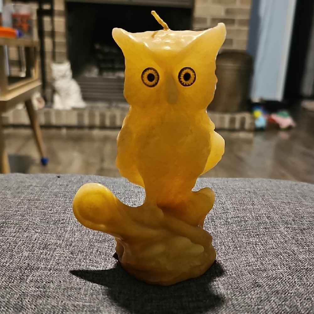 1970s Vintage Yellow Owl Candle With Eyes Never Used Home Decor Retro